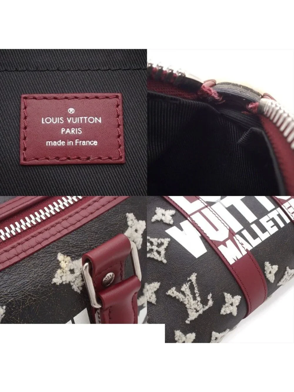 Louis Vuitton Keepall Bandouliere 25 Noir Blanc Rouge Fonce Leather Monogram